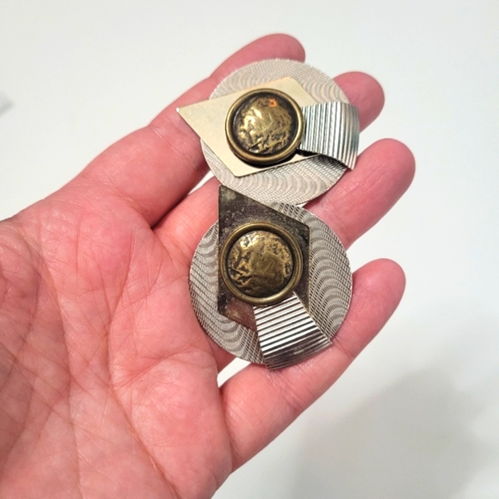Vintage 80's silver and copper tone clip earrings